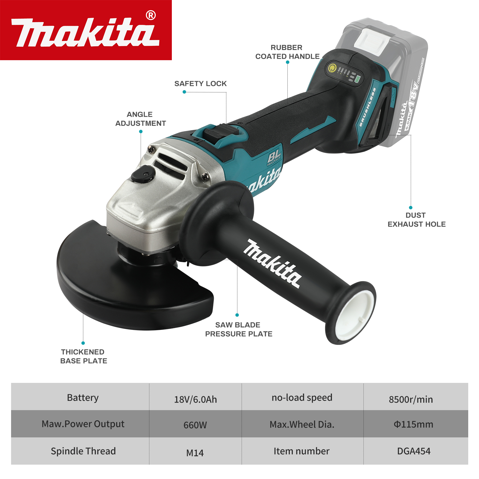 Makita DGA454 115mm 18V Brushl - Brushless Angle Grinder Battery Powered review and price